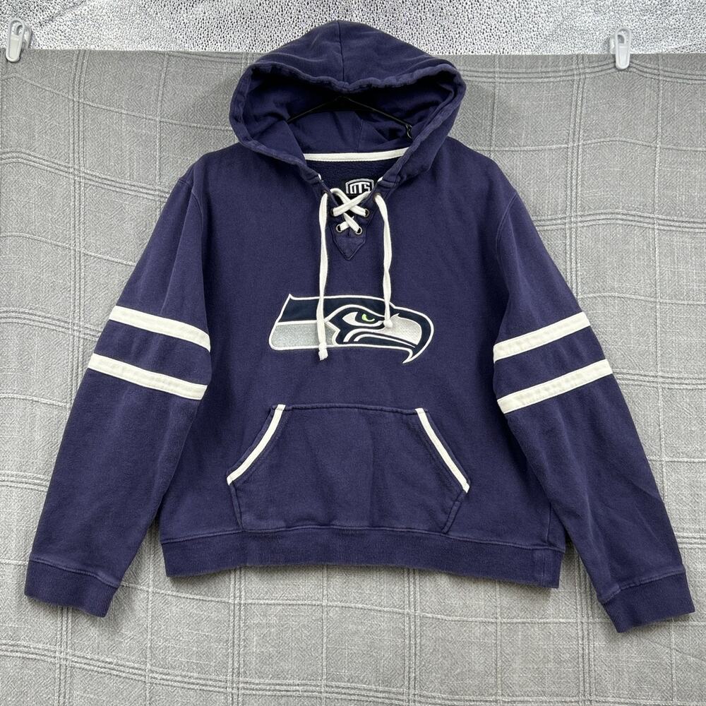 2019 OTS Seattle Seahawks Blue Lace Up Hoodie Sweatshirt Women's Large READ